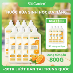 COMBO 8 TẶNG 4 Nước Rửa Sinh Học SukGarden 800G Chiết Xuất Enzyme Thực Vật - Hỗ Trợ Rửa Chén Bát, Rau Củ Quả